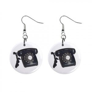 Old Fashion Telephone Phone #2 Dangle Button Earrings Jewelry 1 inch Round 12781841