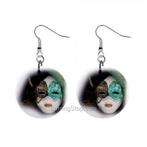 Mask Dangle Button Earrings Jewelry 1 inch Round 12734846