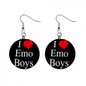 I Love Emo Boys Dangle Button Earrings Jewelry 1 inch Round 12707870