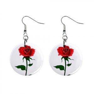 Single Red Rose Dangle Button Earrings Jewelry 1 inch Round 12709548