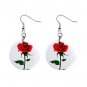 Single Red Rose Dangle Button Earrings Jewelry 1 inch Round 12709548
