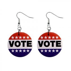 VOTE  Dangle Button Earrings Jewelry 1 inch Round 12709966