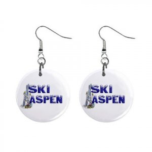 Ski Aspen Dangle Button Earrings Jewelry 1 inch Round 12731374