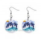 Three Dolphins Dangle Button Earrings Jewelry 1 inch Round 12734942