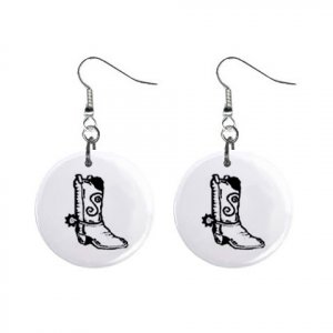 Cowboy Boot Dangle Button Earrings Jewelry 1 inch Round 12779134