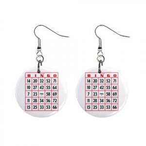 Bingo Card Dangle Button Earrings Jewelry 1 inch Round 12691392
