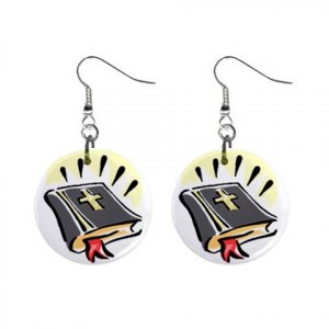 Religious Bible #2 Dangle Button Earrings Jewelry 1 inch Round 12781625