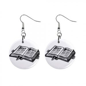Religious Bible  Dangle Button Earrings Jewelry 1 inch Round 12781624
