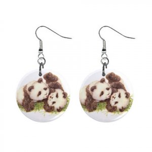 Cute Pandas Dangle Button Earrings Jewelry 1 inch Round 12731226