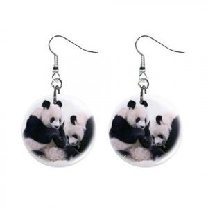 Panda Bears #3 Dangle Button Earrings Jewelry 1 inch Round 12709120