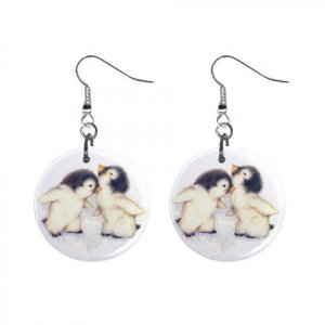 Cute Penquins Dangle Button Earrings Jewelry 1 inch Round 12731224