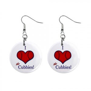 I Love the Cubbies BaseBall Chicago Cubs Dangle Button Earrings Jewelry 1 inch Round 12707663
