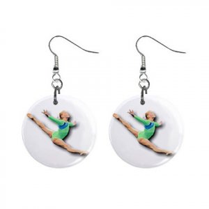 Gymnastics Gymnast #9 Dangle Button Earrings Jewelry 1 inch Round 12779175
