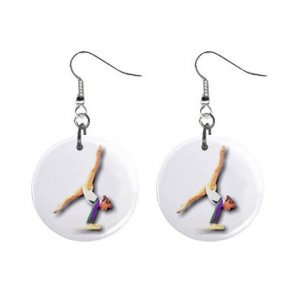 Gymnastics Gymnast #8 Dangle Button Earrings Jewelry 1 inch Round 12779174