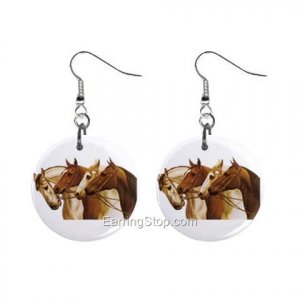 Horse Horses Dangle Button Earrings Jewelry 1 inch Round 12734844