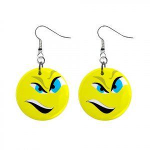 Angry Smiley Face #2 Dangle Button Earrings Jewelry 1 inch Round 12779128