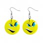 Angry Smiley Face #2 Dangle Button Earrings Jewelry 1 inch Round 12779128