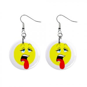 Exhausted Smiley Face Dangle Button Earrings Jewelry 1 inch Round 12779148