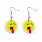 Exhausted Smiley Face Dangle Button Earrings Jewelry 1 inch Round 12779148