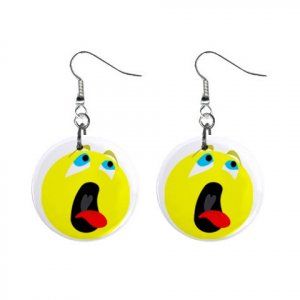 Bored Smiley Face Dangle Button Earrings Jewelry 1 inch Round 12779135