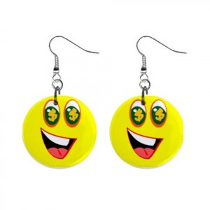 Greed Smiley Face Dangle Button Earrings Jewelry 1 inch Round 12779153