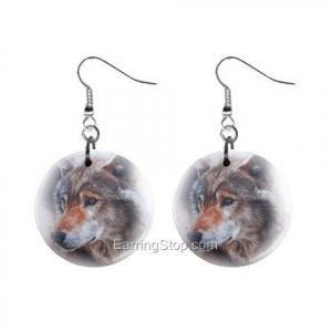 Wolf Dangle Button Earrings Jewelry 1 inch Round 12734943