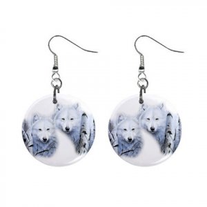 Wolves  Dangle Button Earrings Jewelry 1 inch Round 12894088