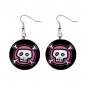 New Pink Skull and Bones Goth 1" Round Button Dangle Earrings Jewelry 13081447