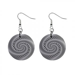 New Hypnotic Black and White Swirl Design 1" Round Button Dangle Earrings Jewelry 13100565
