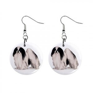 New Dog Japenses Chin 1" Round Button Dangle Earrings Jewelry 13018528