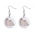 New Dog Maltese 1" Round Button Dangle Earrings Jewelry  13018533