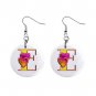 2 Hearts Design Monogram Initial 1" Round Button Dangle Earrings Jewelry