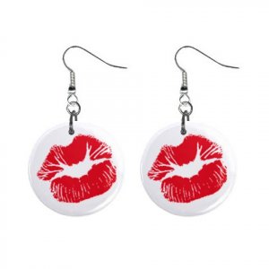 New Red Kiss Lips Dangle 1" Button Round Earrings Jewelry 13483358