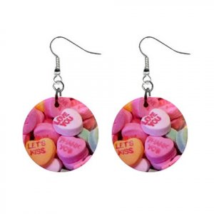 New Conversation Heart Valentine Candy Dangle Button Earrings Jewelry 13479480