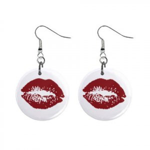 New Dark Red Lipstick Lips Valentine Dangle Button Earrings Jewelry 13483320
