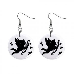 New Black Cupid with Arrow Valentine Dangle Button Earrings Jewelry 13483310