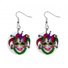 MARDI GRAS Jester 1" Round Dangle Button Earrings NEW 13534586