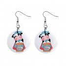 Cow Maid Servant Dangle Buttons Earrings Jewelry 1 inch Round 13688957