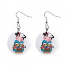Cow with Basket of Flowers Dangle Button Earrings Jewelry 1 inch Round 13688965