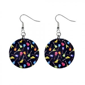 New Electric Guitar 1" Round Dangle Button Earrings Jewelry 14172945