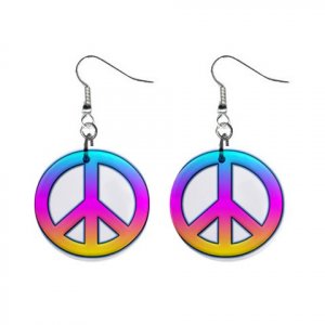 New Peace Sign Retro Hippie Dangle Button Earrings Jewelry 13631888