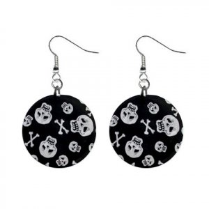 New Skull and Crossbones Goth Round Button Dangle Earrings Jewelry 13894590