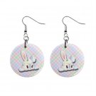 Peeking Bunny Easter Dangle Button Earrings Jewelry 1 inch Round 13969777