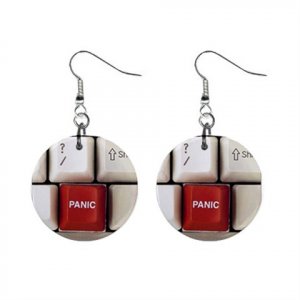 Panic Key Computer Keyboard Dangle Button Earrings Jewelry 1 inch Round 13970177