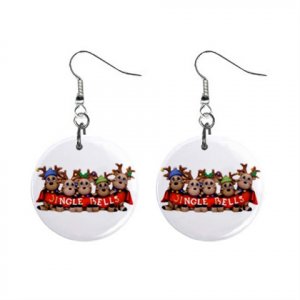 Jinglebell Reindeer Christmas Dangle Earrings Jewelry 1 inch Buttons 12894137