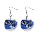 Three Snowman Christmas Dangle Earrings Jewelry 1 inch Buttons 12977554