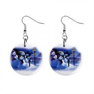 Three Snowman Christmas Dangle Earrings Jewelry 1 inch Buttons 12977554
