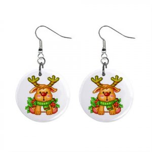 Cute Reindeer Christmas Dangle Earrings Jewelry 1 inch Buttons 12977599