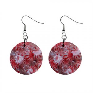 Peppermint Candy Christmas Dangle Earrings Jewelry 1 inch Buttons 12982348
