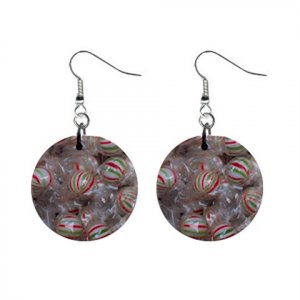 Red White Green Peppermint Candy Christmas Dangle Earrings Jewelry 1 inch Buttons 12982350